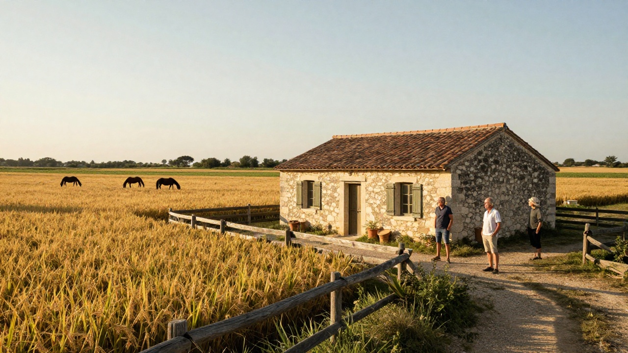 Vue du mas saint germain en camargue, ferme traditionnelle provençale