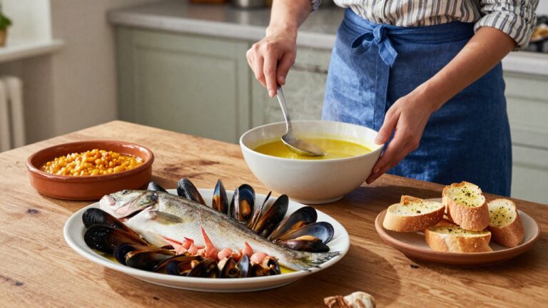 Plat traditionnel recette de la Bouillabaisse, soupe de poisson provençale