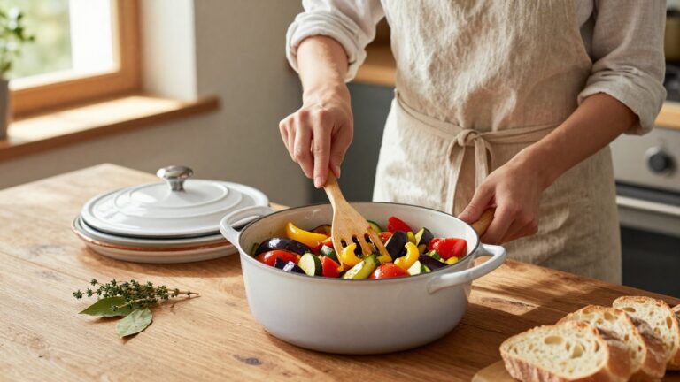 Image d'une recette ratatouille traditionnelle, un plat provençal classique
