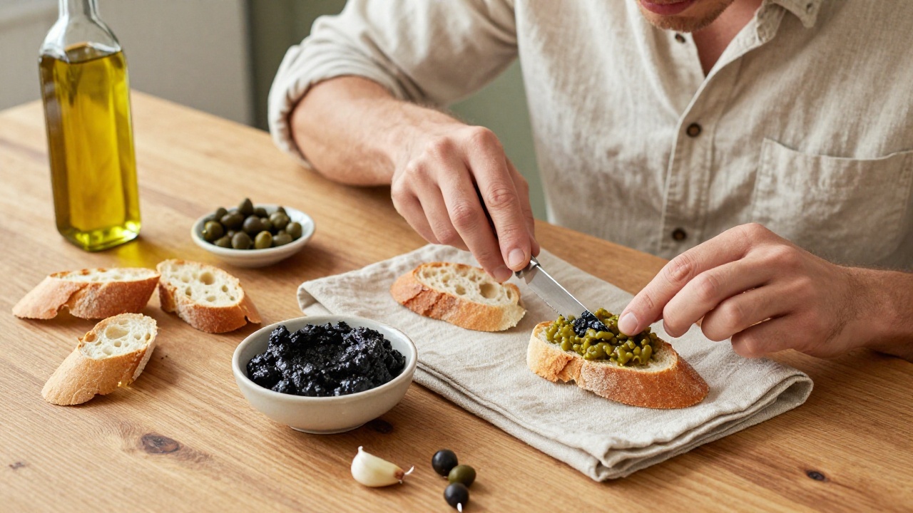 Recette tapenade noire ou verte, préparation de condiment méditerranéen
